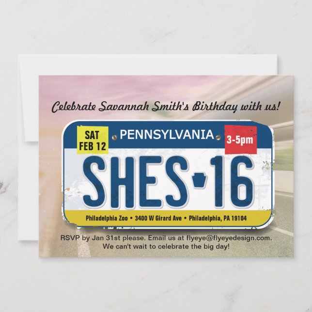 Barnens 16:e födelsedagsinbjudan till Pennsylvania Inbjudningar (Framsida)