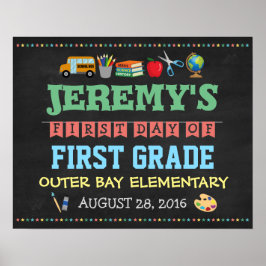 Barnens affisch för första skoldagen Foto rekvisit