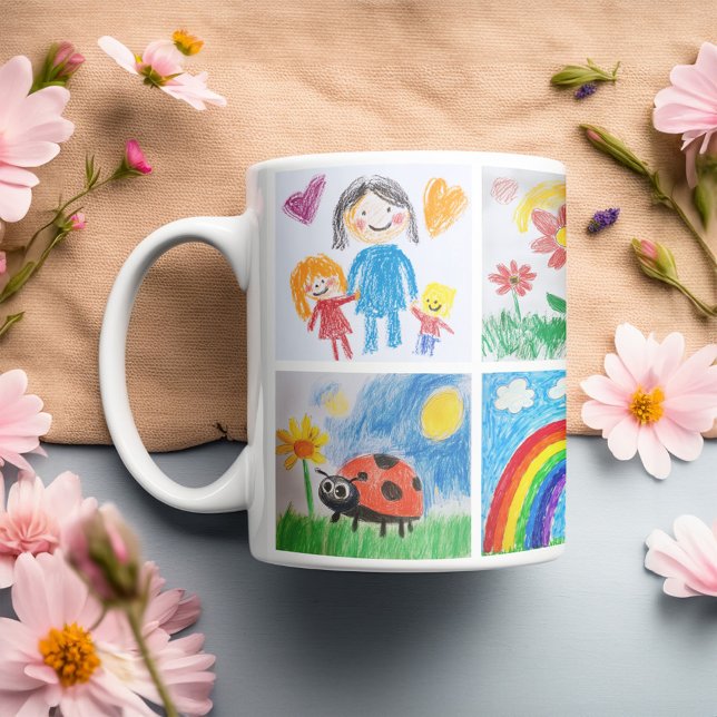 Barnens Art Keepie 4 Teckning Collage Kaffemugg (Start your day with a sip of creativity! Showcasing a vibrant collage of your child’s drawings!)