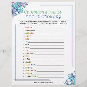 Barnens berättelse Emoji Pictionary [blå Blommigt] Brevhuvud