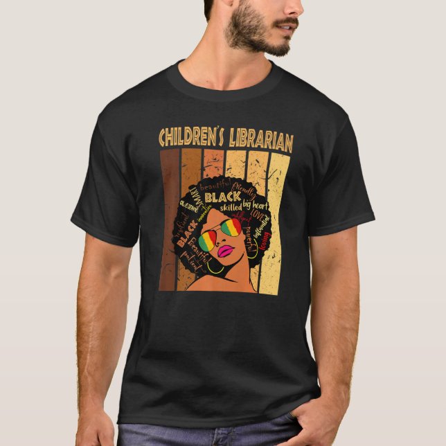 Barnens bibliotekarie Afro African American Black  T Shirt (Framsida)
