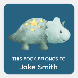 Barnens blå dinosaur och Namn School Bokar Fyrkantigt Klistermärke