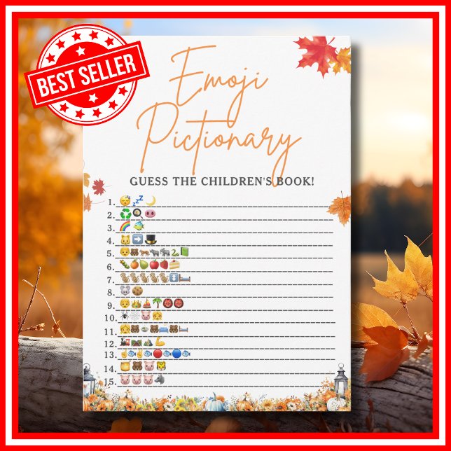 BARNENS BOK EMOJI-GAME Baby Shower Game Bear Inbjudningar (CHILDREN'S BOOK EMOJI GAME Easy Baby Shower Game A Little Pumpkin is on the Way Fall Autumn Theme)
