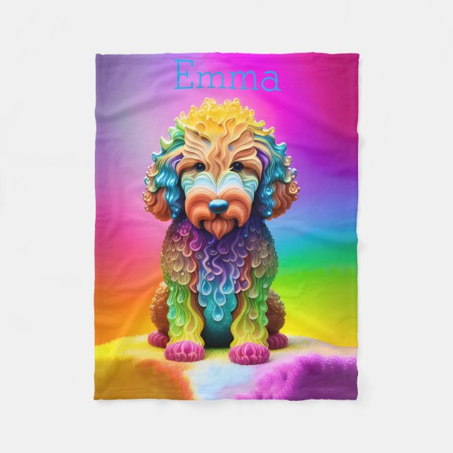 Barnens färgglada Goldendoodle-filts Fleecefilt (Framsidan)