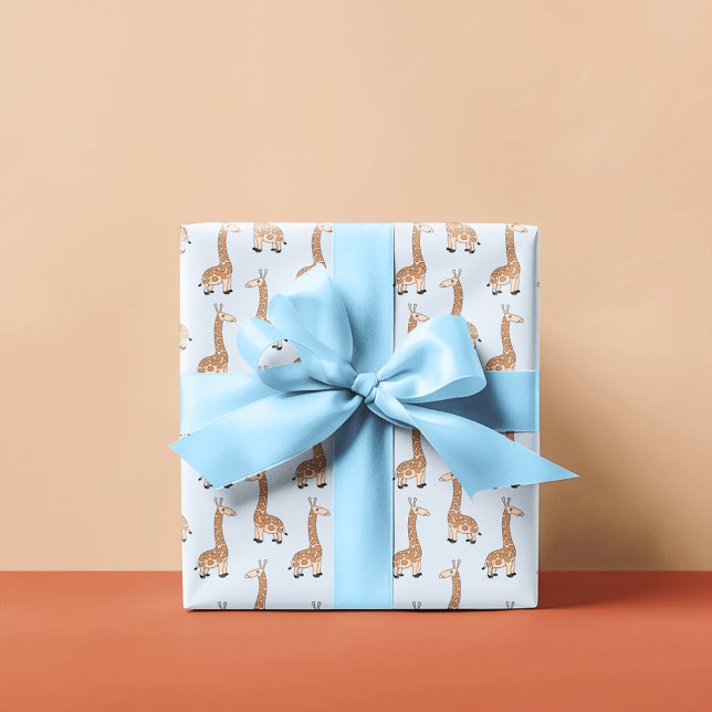 Barnens Giraffe Mönster | Ljusblå Presentpapper (Skapare uppladdad)