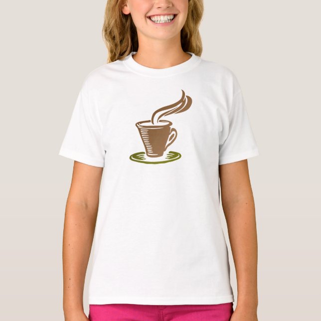 Barnens klassiska t-shirt med kaffekoppdesign (Framsida)