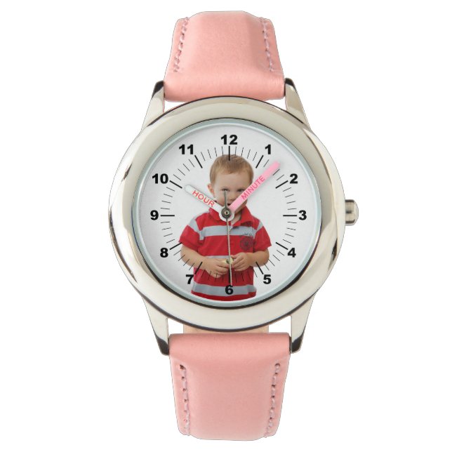 Barnens läderband - Personlig - Rosa Armbandsur (Framsida)
