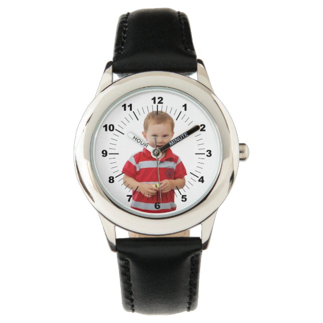 Barnens läderband - Personlig - svart Armbandsur (Framsida)