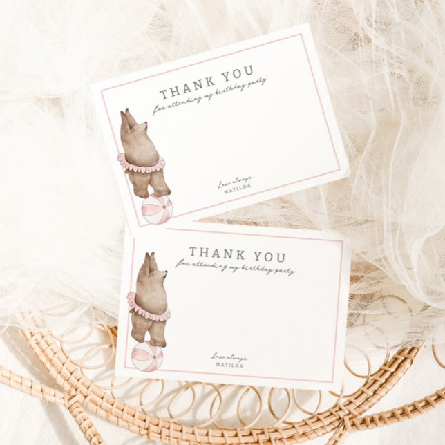 Barnens Moderna Björn Cirkus | Flickors Födelsedag Tack Kort (Skapare uppladdad)