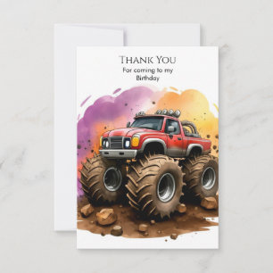 Barnens Monstertruck Födelsedagsfirande med Akvare Tack Kort