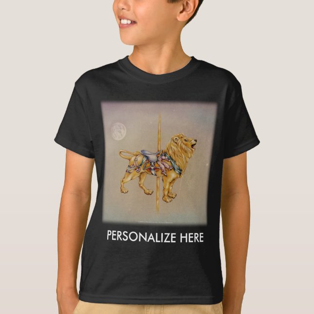 Barnens mörka t-shirts - Karusell Lejon SQ (Framsida)