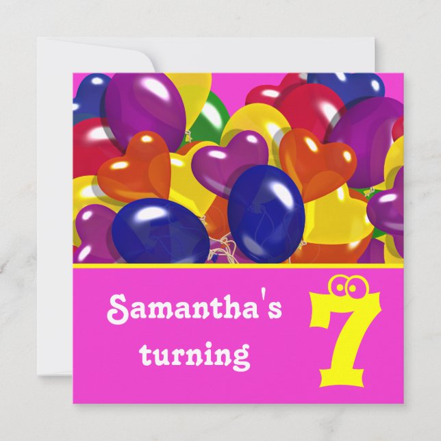 Barnens party-ballonger"shock rosa" (oavsett ålder inbjudningar (Framsida)