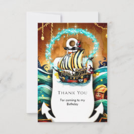 Barnens Pastellskeppsäventyr Piratfödelsedag Tack Kort