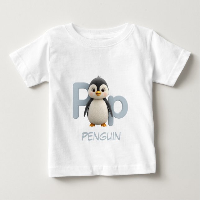 Barnens pedagogiska T-shirt med bokstaven P Pingvi (Framsida)