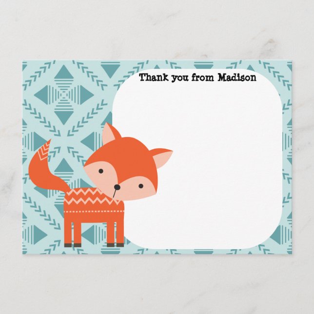 Barnens platta tacksamhetskort Röd Räv Anteckningskort (Framsida)