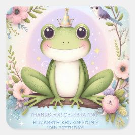 Barnens prinsessa Frog Cute Birthday Party Fyrkantigt Klistermärke