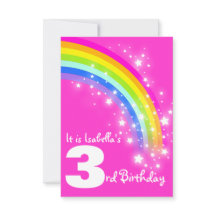 Barnens regnbåge 3-årsdag rosa inbjudan
