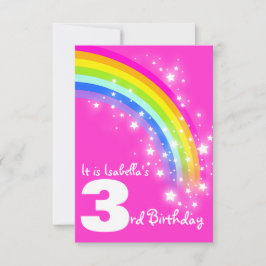 Barnens regnbåge 3-årsdag rosa inbjudan