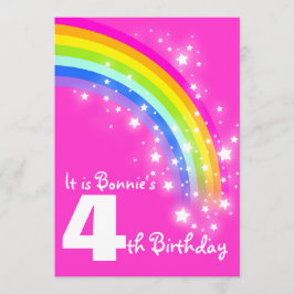 Barnens regnbåge 4e födelsedagen rosa födelsedag i inbjudningar