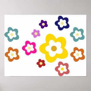 Barnens rumsdekoration - färgade blommor poster