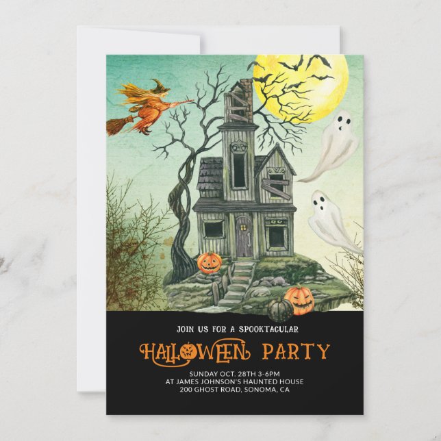 Barnens spökhus Halloween-fest Inbjudningar (Framsida)