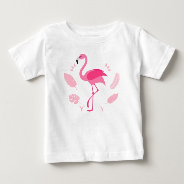 Barnens T-shirt med rosa flamingo (Framsida)