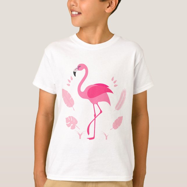 Barnens T-shirt med rosa flamingo (Framsida)