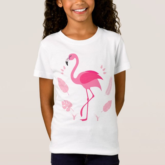 Barnens T-shirt med rosa flamingo (Framsida)