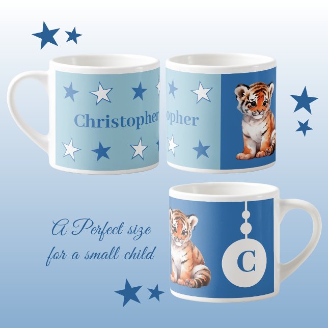 Barnens tigerblått mugg personlig namn espressomugg (Skapare uppladdad)