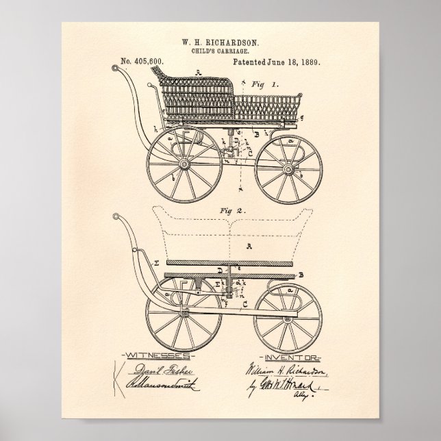 Barnens transport 1889 Patent Art Old Peper Poster (Framsidan)