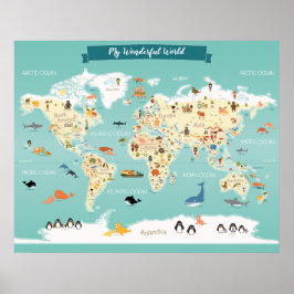 Barnens världskarta med illustrationer poster