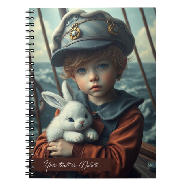Barnet Nautiskt tema som håller sin bunny leksak a Anteckningsbok (Framsidan)