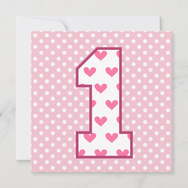 Barnets 1:a födelsedag Anpassad Namn Moderna Hjärt Inbjudningar (Framsida)