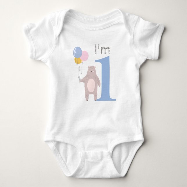 Barnets 1-årsdag Rolig Björn Med Ballonger T Shirt (Framsida)