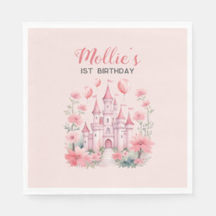 Barnets 1-årsdag Rosa Slott Prinsessa Pappersservett