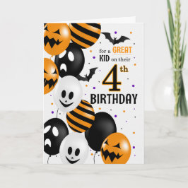 Barnets 4e födelsedagen på Halloween-ballonger Kort