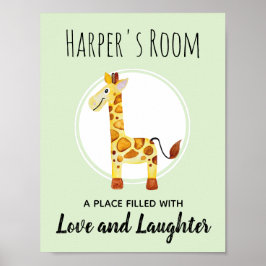 Barnets akvarellgiraff Djungel Nursery Art Poster