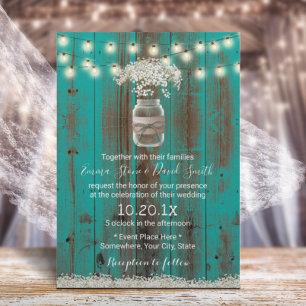 Barnets andedräkt Blommigt Rustic Teal Barn Wood B Inbjudningar