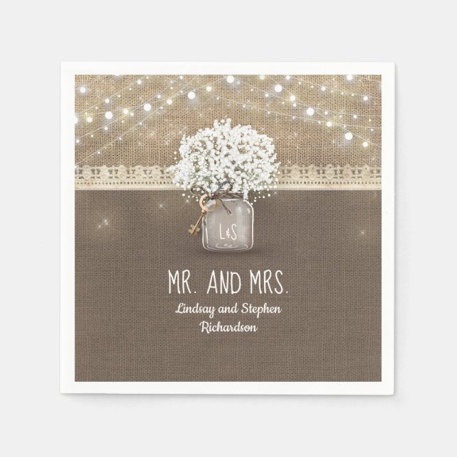 Barnets andedräkt Burk Rustic Burlap Bröllop Pappersservett (Framsidan)