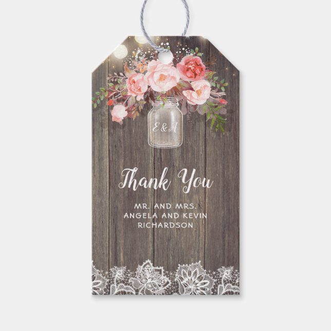 Barnets andedräkt och Rosa Flowers Rustic Bröllop Presentetikett (Framsidan)