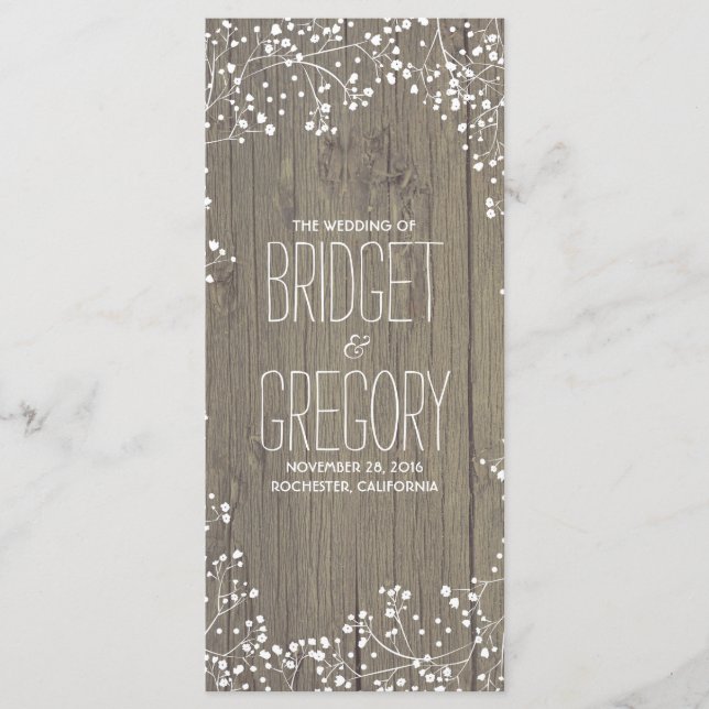 Barnets andedräkt Rustic Wood-Bröllopsprogram Program (Framsida)