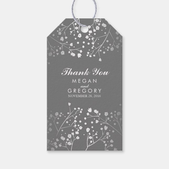Barnets andedräkt Silver och Grått Bröllop Presentetikett (Framsidan)