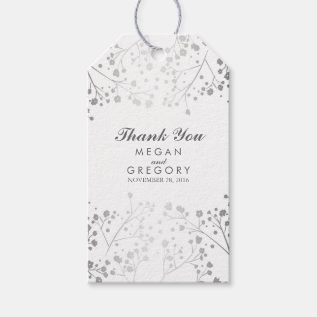 Barnets andedräkt Silver och vita Bröllop Presentetikett (Framsidan)