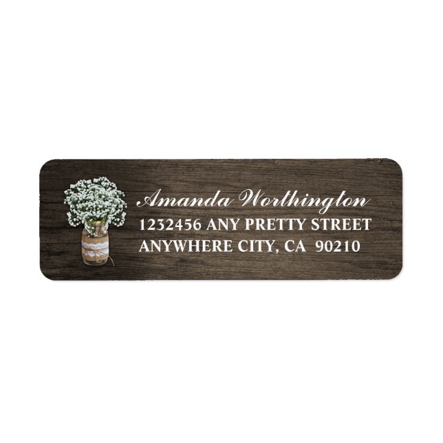 Barnets andningsbarn Wood Bröllop Adressetiketter Returadress Etikett (Framsidan)