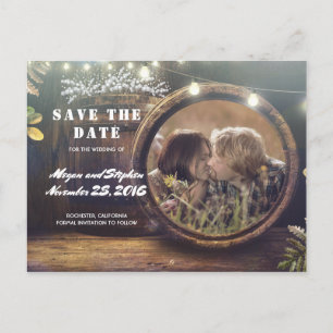 Barnets andningsbehållare Rustic Photo Save Date Meddelande Vykort