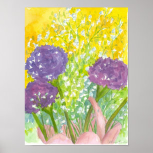 Barnets andningsfång Lila Blommor Bouquet Poster