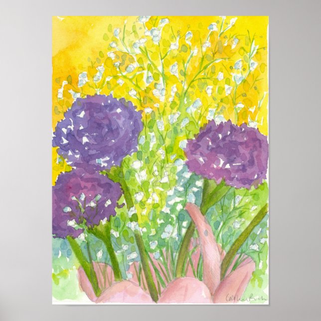 Barnets andningsfång Lila Blommor Bouquet Poster (Framsidan)