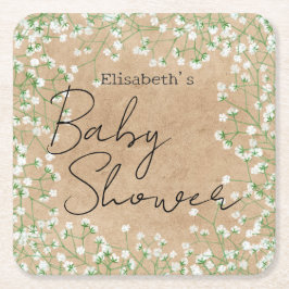 Barnets andningsfärg Blommor Boho Baby Shower Underlägg Papper Kvadrat