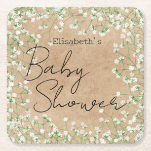 Barnets andningsfärg Blommor Boho Baby Shower Underlägg Papper Kvadrat