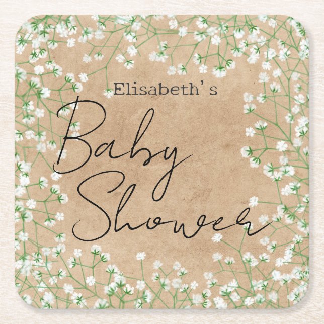 Barnets andningsfärg Blommor Boho Baby Shower Underlägg Papper Kvadrat (Framsidan)